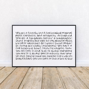 Print 'Braveheart' Brush Lettered Declaration Faith Encouragement Inspirational AQE Transition Graduation Exam Results Christian Identity A3