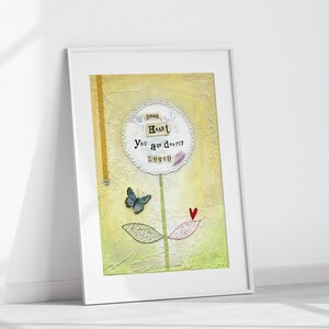 Fine Art Print 'Dear heart, you are deeply loved' Butterfly Flower Mixed Media Children's Wall Nursery Encouragement Art A5 A4 A3