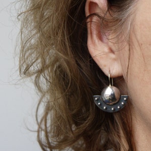 Half-round earrings in blackened sterling silver, semi-circles in sterling silver, half moon, fan-shaped, modern art deco, gift for her image 9