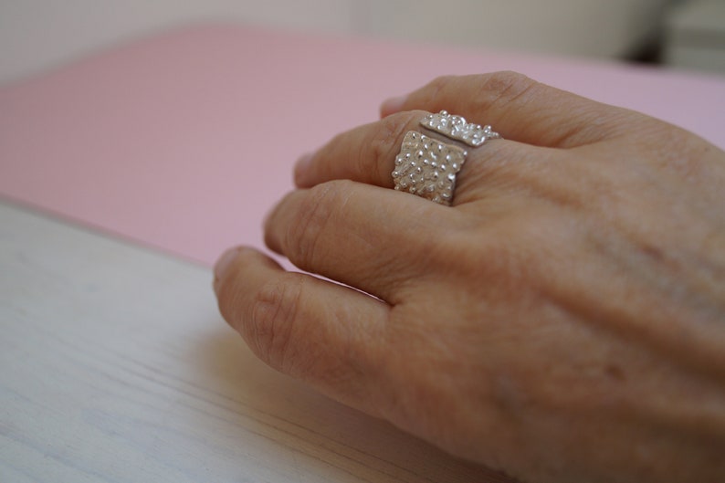 Wide bead ring made of silver, band ring, statement ring with small balls, Mother's Day gift image 4