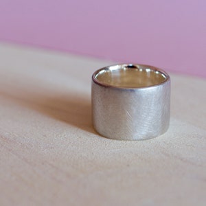 Wide heavy band ring with frosted surface, solid handmade silver ring