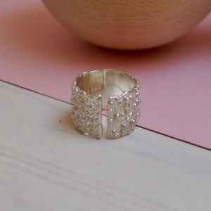 Wide bead ring made of silver, band ring, statement ring with small balls, Mother's Day gift image 2