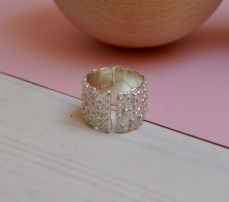 Wide bead ring made of silver, band ring, statement ring with small balls, Mother's Day gift image 2