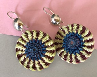 Boho earrings made of silver and palm weave
