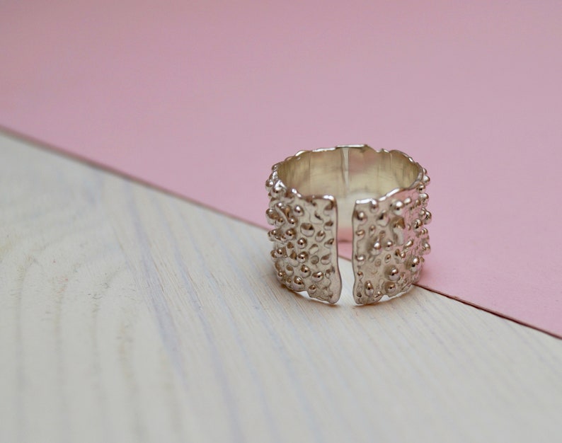 Wide bead ring made of silver, band ring, statement ring with small balls, Mother's Day gift image 5