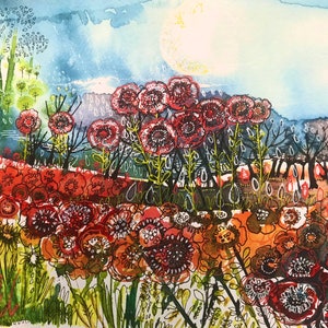 A4 Print/ Art Print/ Poppy Art Print/ Wall Art Print/ Poppy Fields Print/ Landscape Print