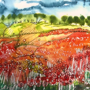 A4 Print/ Poppy Print/ Poppy fields print/ art print/ wall art print/ landscape art print