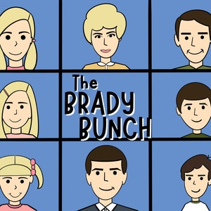 The Brady Bunch Opening Tiles, Brady Bunch Illustration, Brady Bunch Family, Digital Download Print, Brady Bunch Squares,  Instant Download