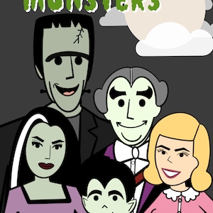 The Munster Family,  The Munsters Poster, Sitcom Art, The Munster Family Art,Digital Download Print,Character Illustration, Instant Download