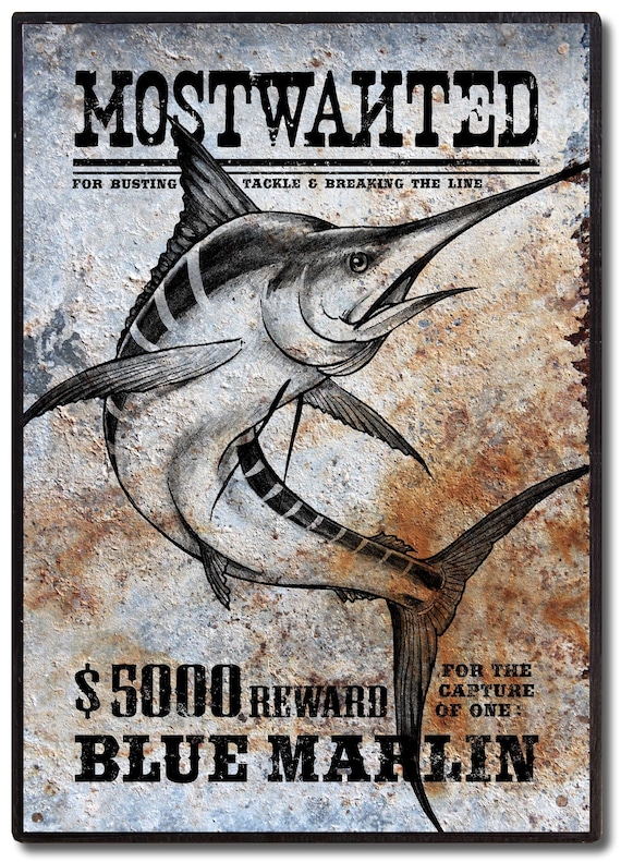 Most Wanted Blue Marlin Wild West Poster Pencil Drawing Etsy