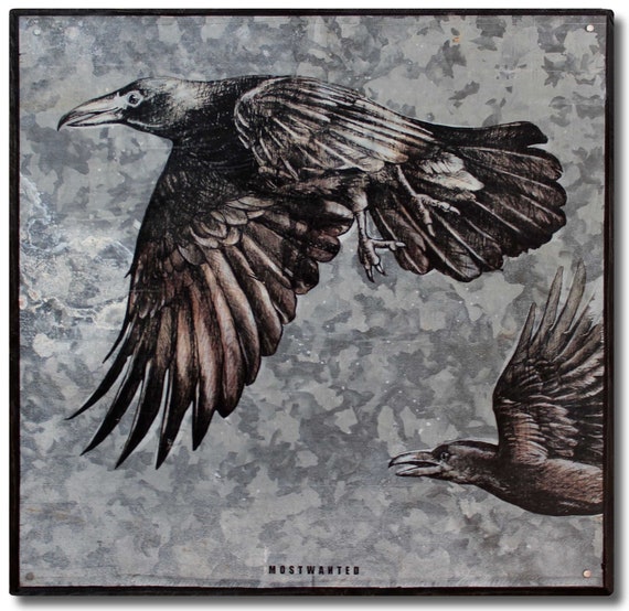 Crows Colored Pencil Drawing Artwork Transfer On Metal Old Etsy