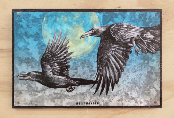 Night Crows Full Moon Colored Pencil Drawing Artwork Etsy