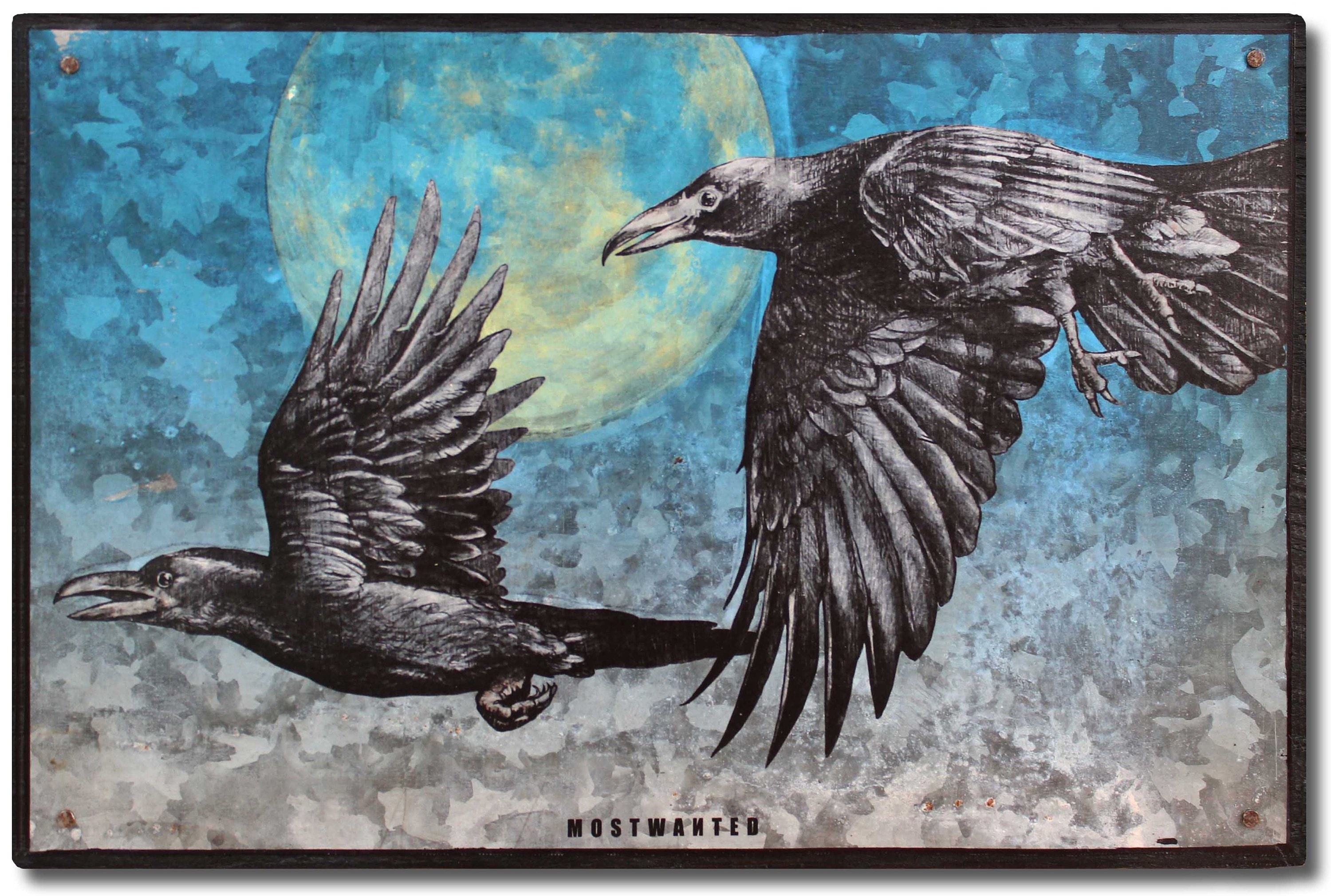 Night Crows Full Moon Colored Pencil Drawing Artwork Transfer