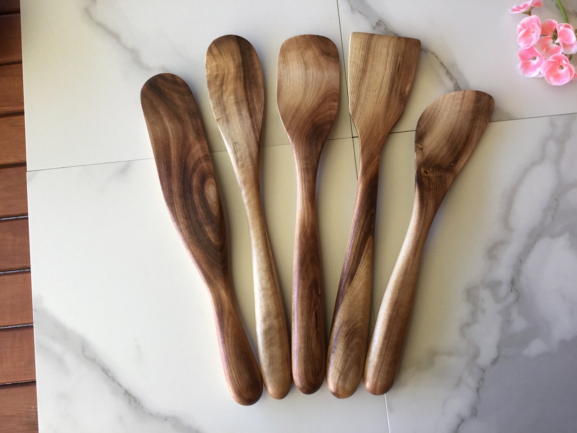 Handmade Wooden Kitchen Utensil Set Made From Myrtle Wood Set Etsy