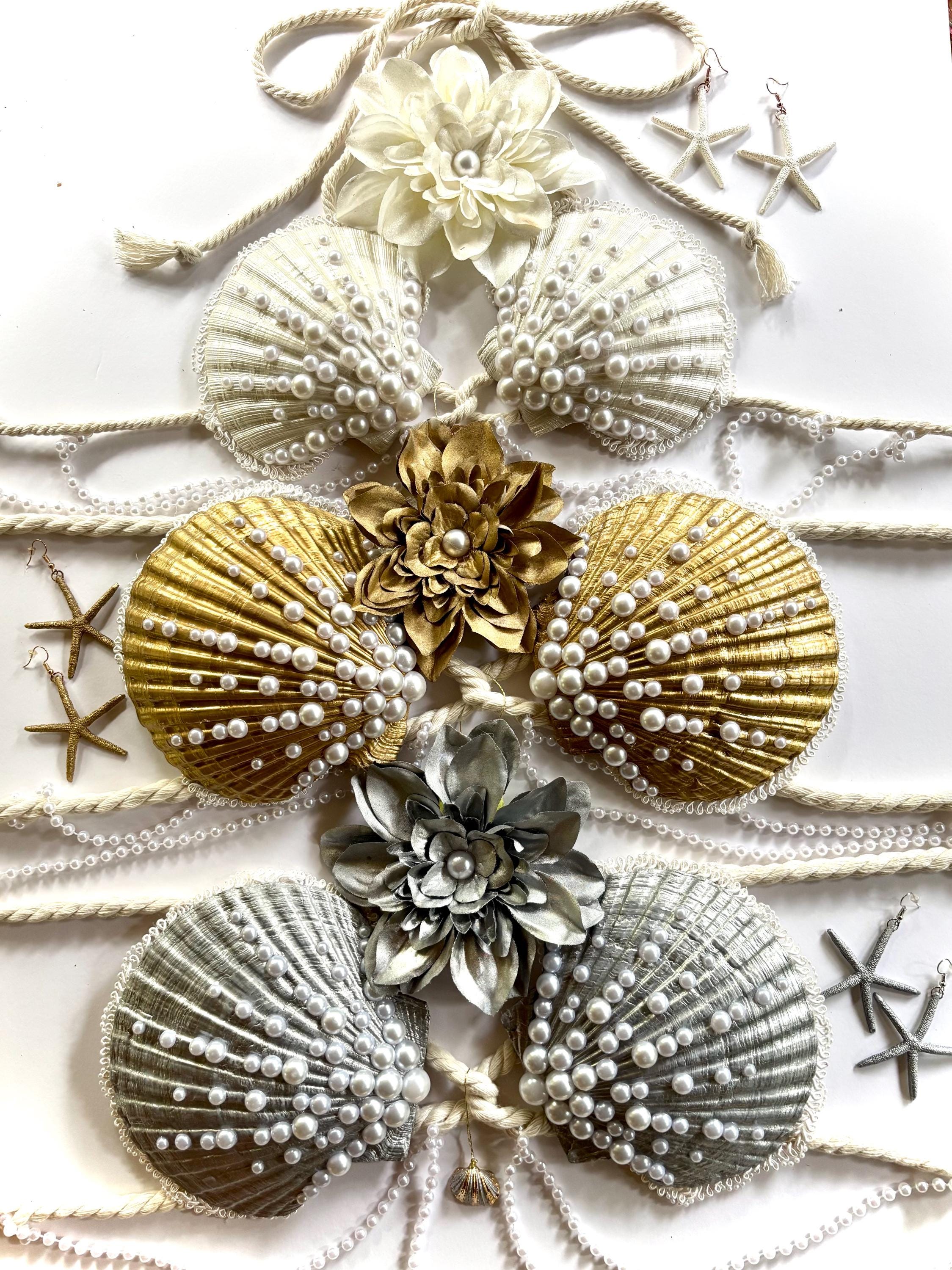 Elemental Clamkini in White, Gold or Silver - Affordable Versatile Mermaid Costume Seashell Bra Top in All Sizes - eco-friendly waterproof