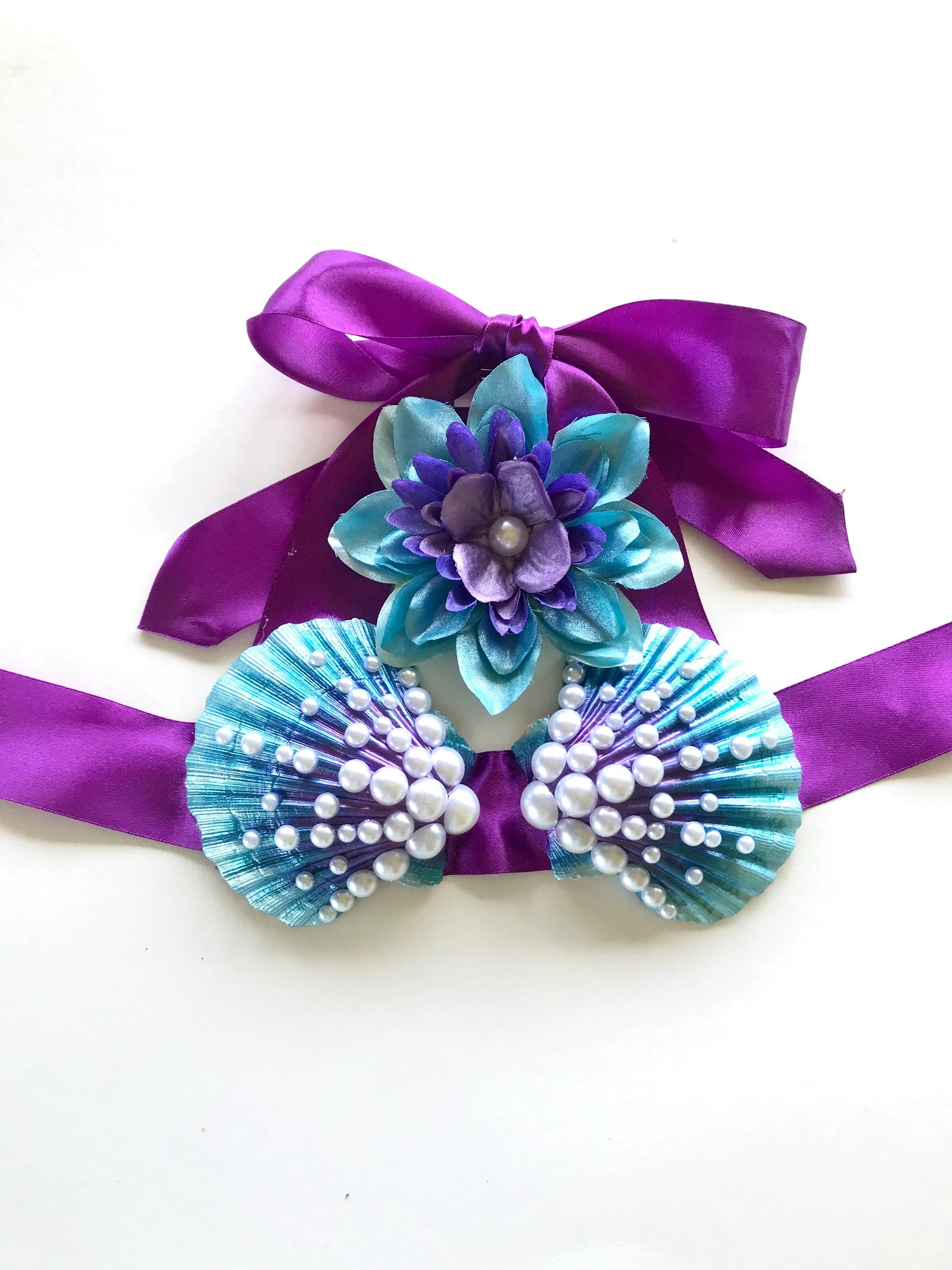 Baby Clamkini - Seashells & Ribbons - Baby Mermaid Costume - Infant to Toddler size for Mermaid Photoshoot, Mermaid Party, Mermaid Birthday