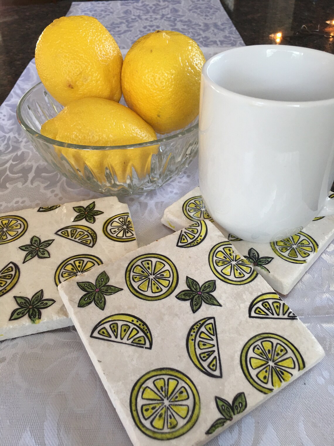 Lemon Coasters Lemon Stone Coasters Lemons Coasters Lemons Etsy