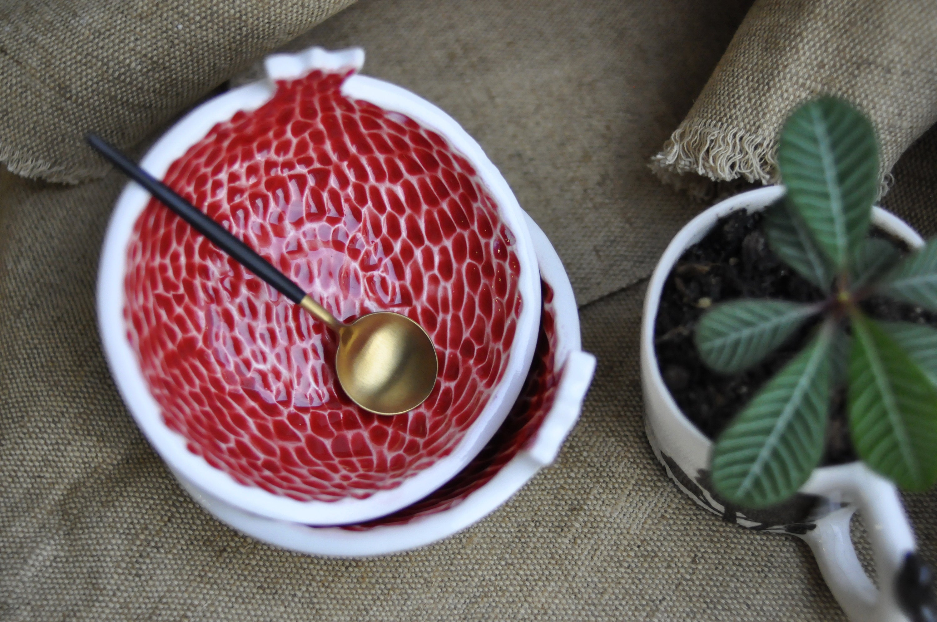 Cuenco de granada y taza vajilla de frutas de cerámica hecha | Etsy