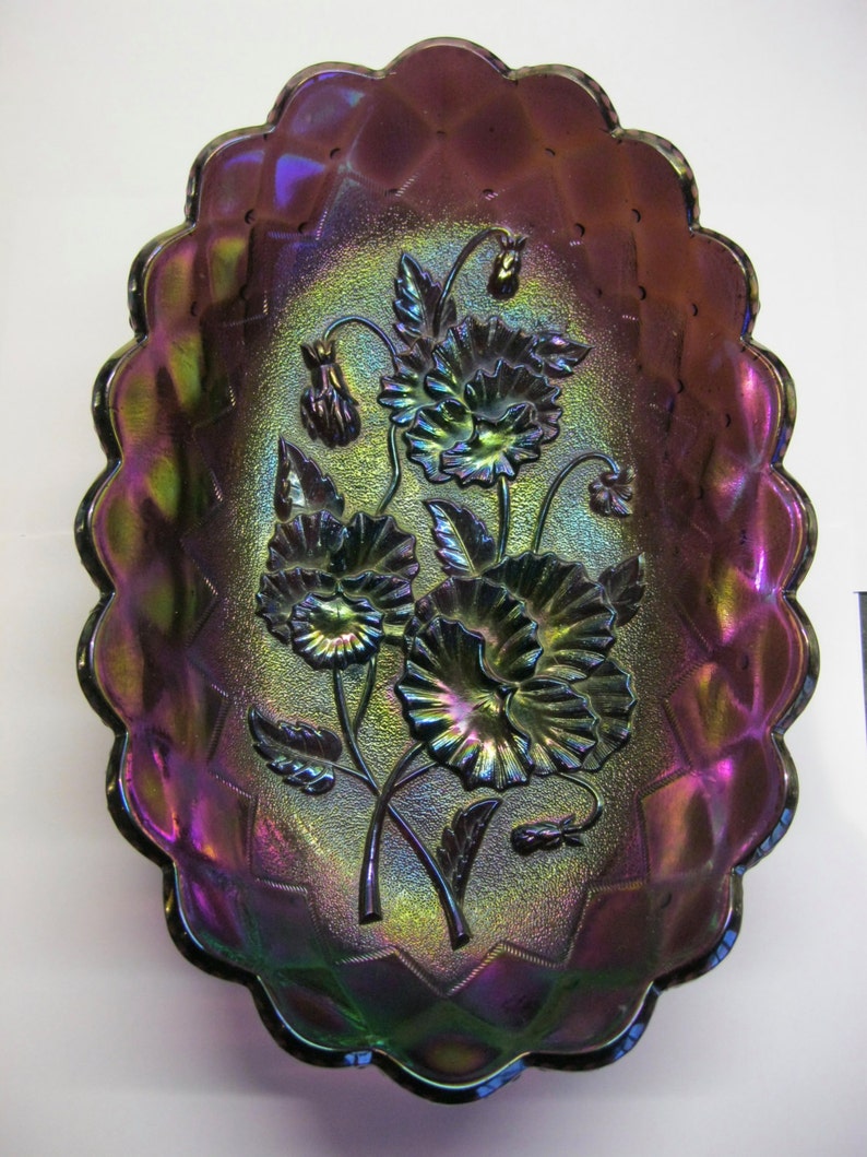 Imperial Carnival Glass Purple Pansy Quilted Diamonds