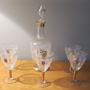 Vintage Karaf & Bril met Speelkaarten motief