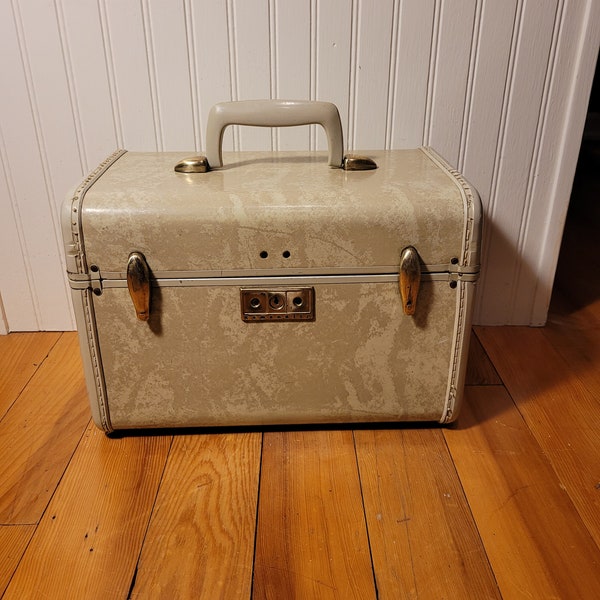 Vintage Samsonite Train Case, Cream Marble Small Suitcase, Samsonite Luggage, White Cosmetic Case, Makeup Case, Samsonite Streamline