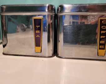 Midcentury Lincoln Beautyware Chrome Canister Set, Black & Gold