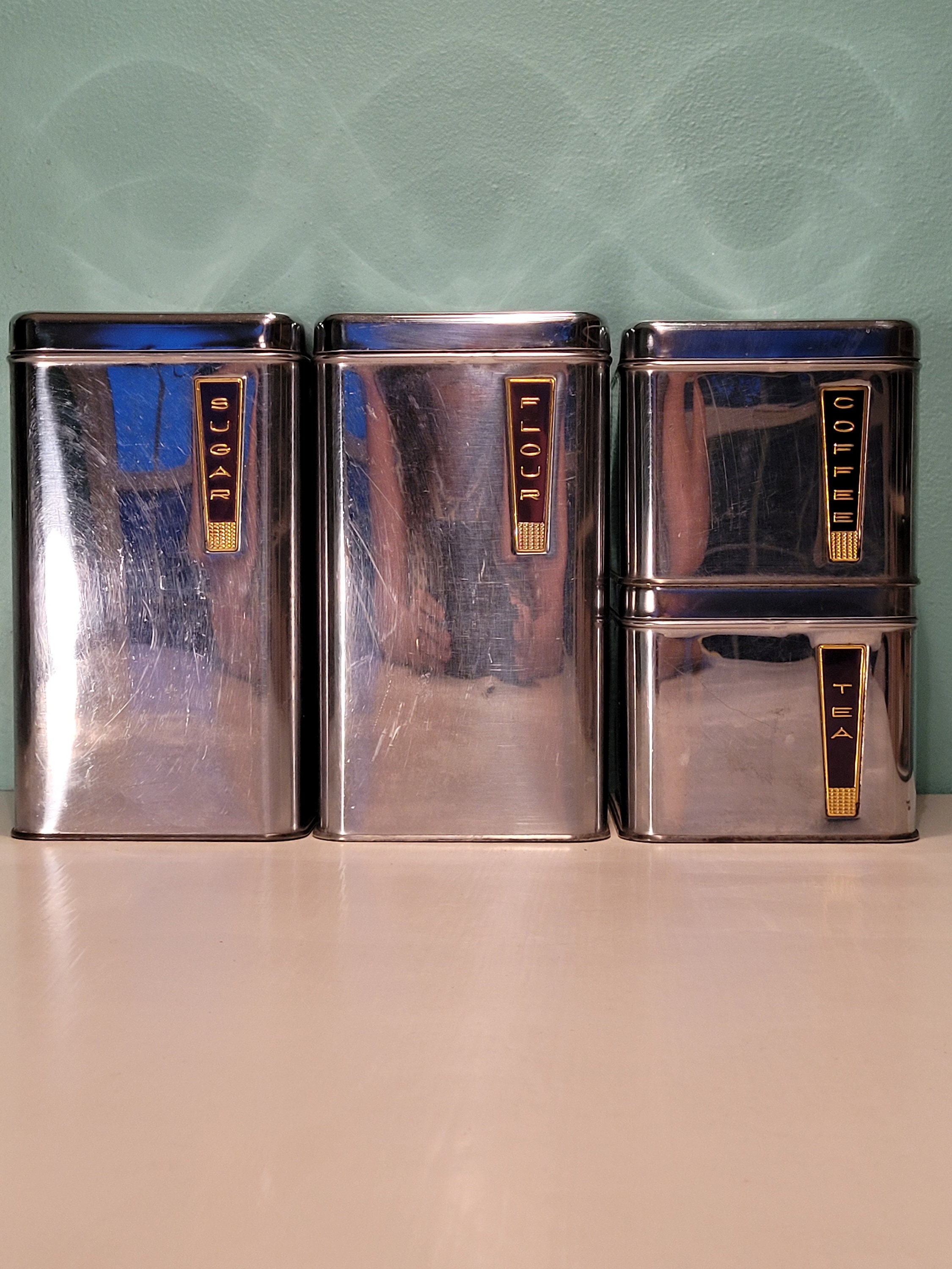 Vintage Lincoln Beautyware Canister Set of 4 Crome Stainless