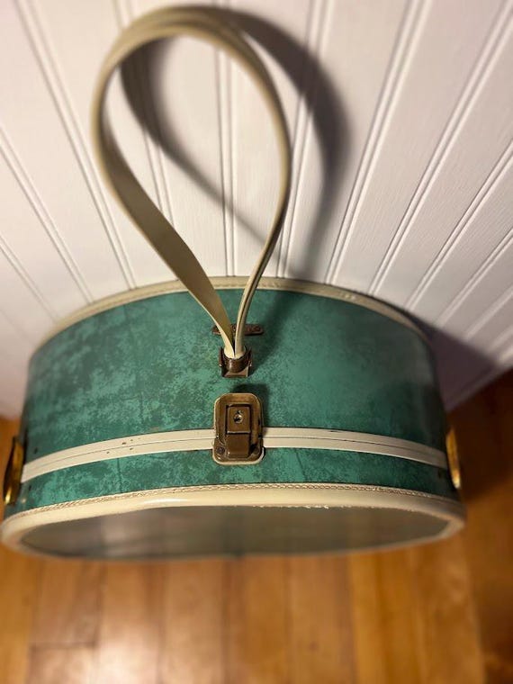RARE AQUA Marbled Green Samsonite 5120 Vintage Round 1950's