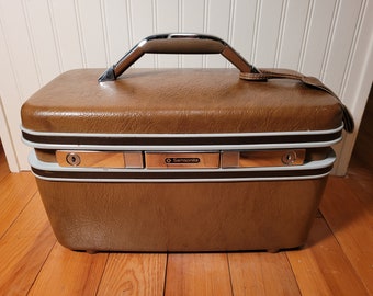 Vintage Samsonite Train case, Retro Luggage Makeup Case Vintage Luggage Brown case, Train Case, Vintage Samsonite, 1970's Luggage