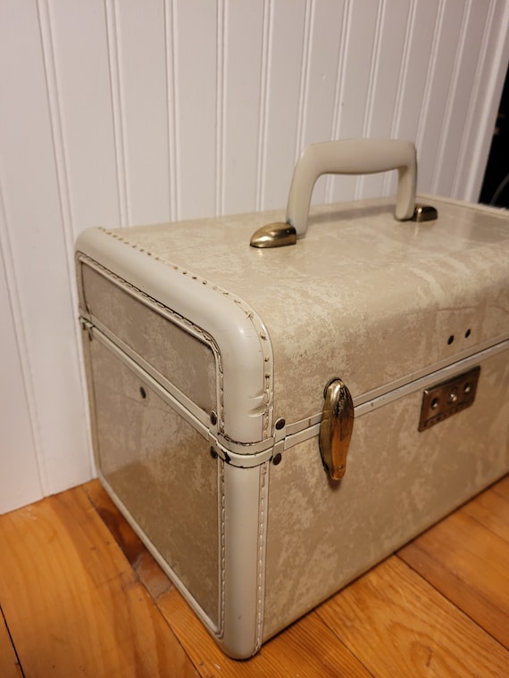 Vintage Samsonite Train Case, Cream Marble Small … - image 3