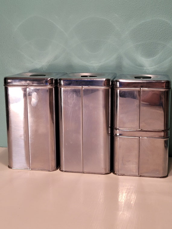 Midcentury Lincoln Beautyware Chrome Canister Set, Black & Gold