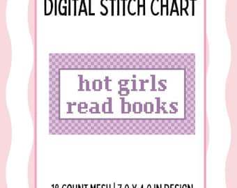 Hot Girls Read Books Digital Needlepoint Canvas