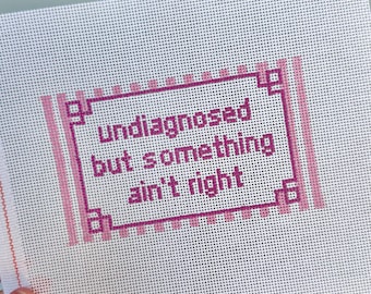Undiagnosed But Something Ain't Right Pink Striped Needlepoint Canvas