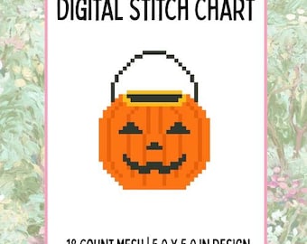 Trick Or Treat Bucket Digital Needlepoint Canvas