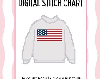 American Flag Mockneck Digital Needlepoint Canvas