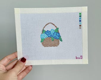 Blue Hydrangea Basket 18-Mesh Needlepoint Canvas