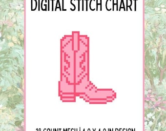 Pink Cowgirl Boot Digital Needlepoint Canvas