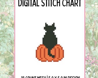 Cat on a Pumpkin Digital Needlepoint Canvas