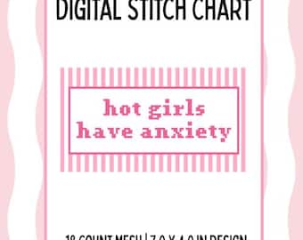 Hot Girls Have Anxiety Digital Needlepoint Canvas
