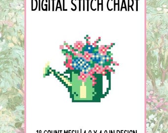 Flowering Pot Digital Needlepoint Canvas