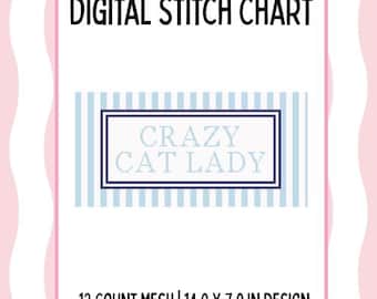 Crazy Cat Lady Pillow Digital Needlepoint Canvas