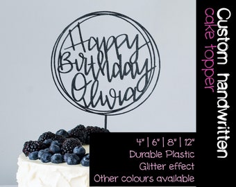 Custom Handwritten Name Happy Birthday Cake Topper, Personalized Happy Birthday Cake Topper, Birthday Party Cake Decor,