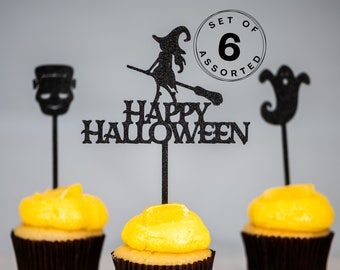 Halloween Cupcake Topper Set for Party Cupcake Pick Halloween Witch Topper Cupcake Spooky Decor Halloween Ghost Topper Set Cute Pumpkin