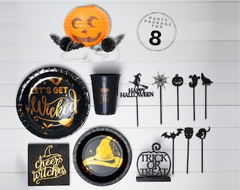 Halloween Party Decoration Bundle for Halloween Party Accessory Tableware Spooky Party Supplies Halloween Witch Theme Party Decor Set