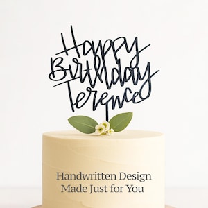 Custom Name Happy Birthday Cake Topper – Handwritten Script Plastic Cake Decoration, Personalized Birthday Topper Gift