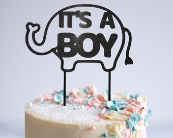 Custom Elephant Gender Reveal Cake Topper - Personalized Birthday Cake Topper, Custom Name Cake Topper, Glitter Name Cake Topper