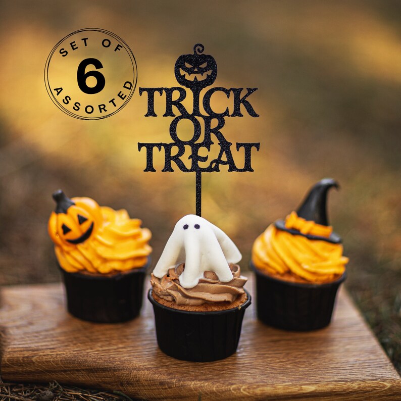 Handmade Halloween theme cupcake topper halloween spooky cupcake pick witch halloween party decor cupcake halloween cupcake party decoration image 1