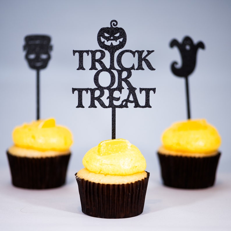 Handmade Halloween theme cupcake topper halloween spooky cupcake pick witch halloween party decor cupcake halloween cupcake party decoration image 3