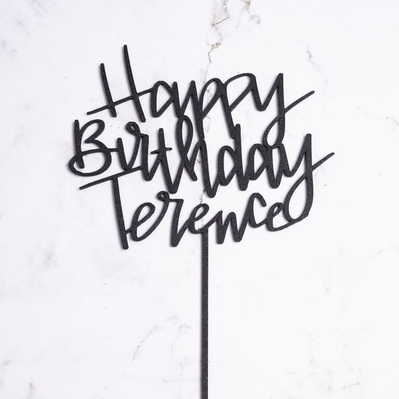 Terrence In Cursive Custom Name Happy Birthday Cake Topper – Handwritten Script Plastic ...