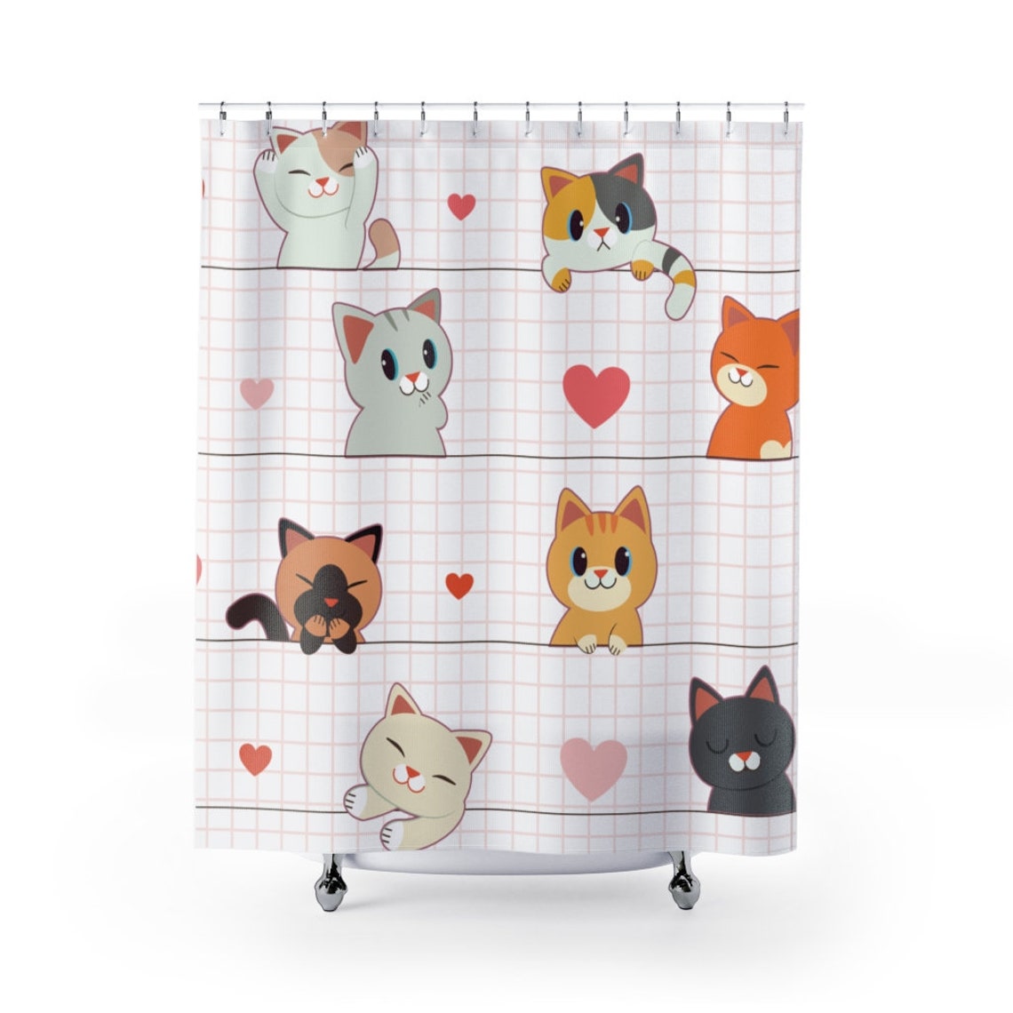 Cats Shower Curtain Cat Bath Curtain Cat Bath Curtain Girls Etsy